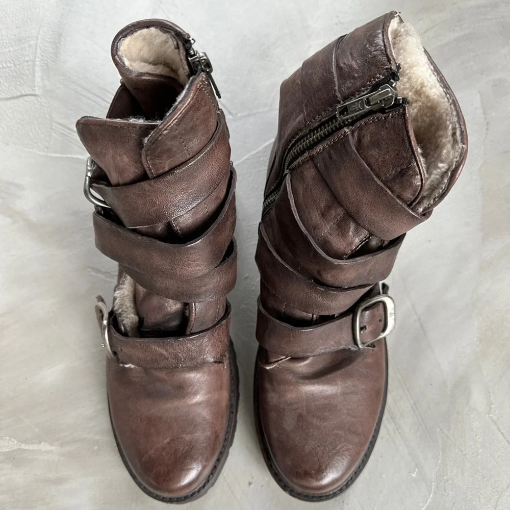 FRYE Womens Valerie Shearling Strappy Ankle Boot - Picture 4 of 7